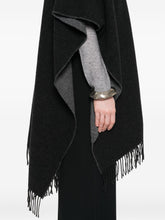 Fabiana Filippi V-Neck Fringed Wool Wrap Poncho Grey Grey
