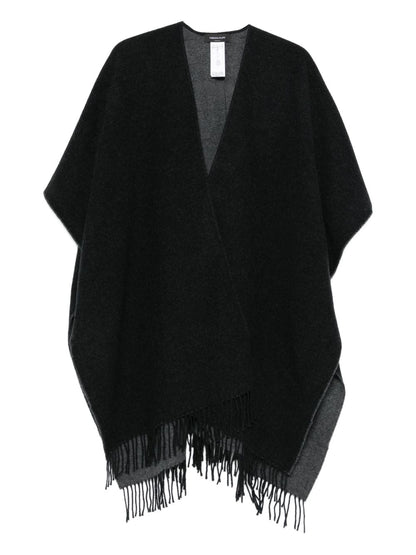 Fabiana Filippi V-Neck Fringed Wool Wrap Poncho Grey Grey