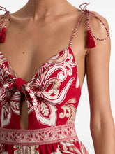 Alice + Olivia Paisley Short Dress with Front Tie and Tassel Red