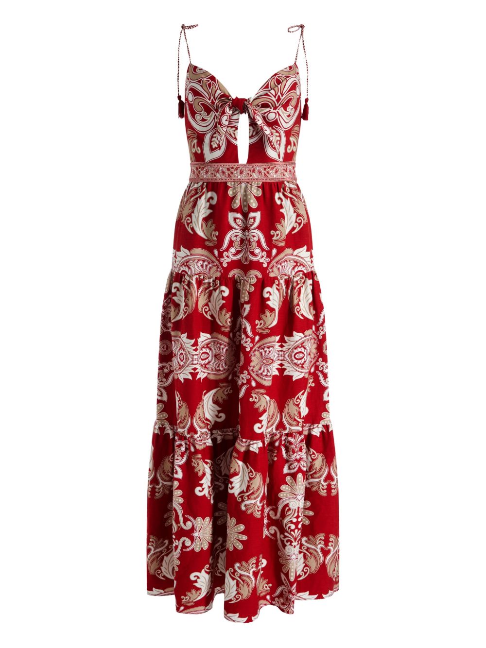 Alice + Olivia Paisley Short Dress with Front Tie and Tassel Red