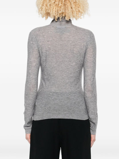 Fabiana Filippi Wool Fine-Knit Turtleneck Sweater Grey