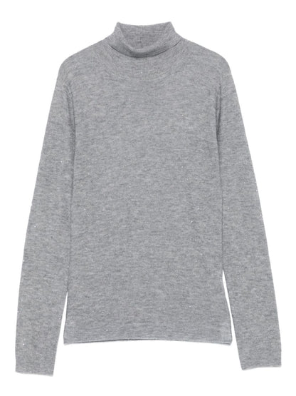 Fabiana Filippi Wool Fine-Knit Turtleneck Sweater Grey