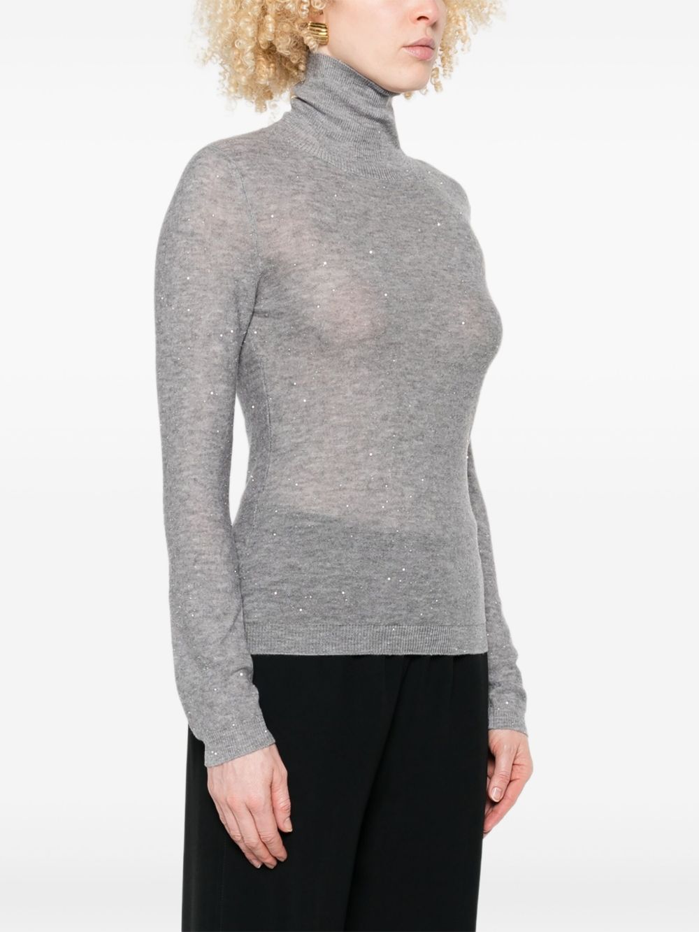 Fabiana Filippi Wool Fine-Knit Turtleneck Sweater Grey