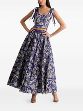 Alice + Olivia Floral Print Scoop-Neck Tie-Strap Cotton Top Blue