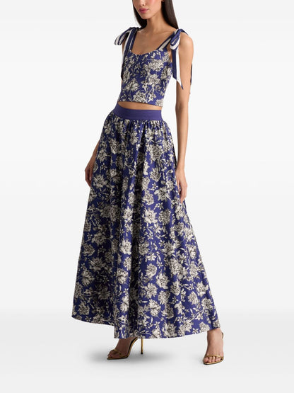 Alice + Olivia Floral Print Scoop-Neck Tie-Strap Cotton Top Blue