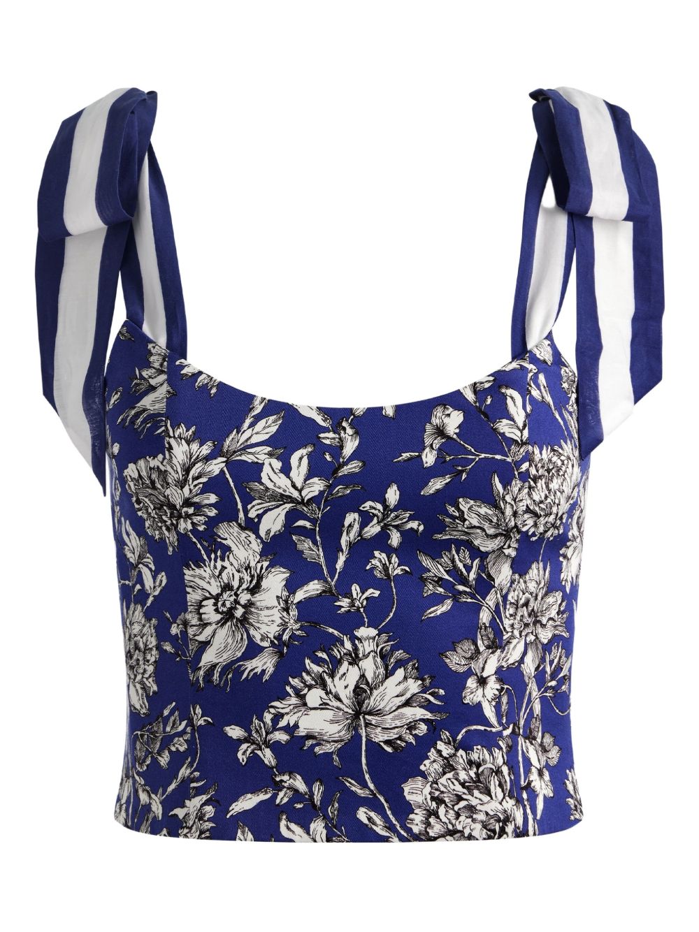 Alice + Olivia Floral Print Scoop-Neck Tie-Strap Cotton Top Blue