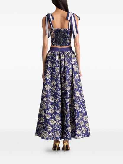 Alice + Olivia Floral Print Scoop-Neck Tie-Strap Cotton Top Blue