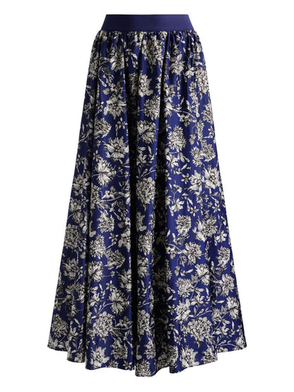 Alice + Olivia Nilda Floral-Print Cotton Maxi Skirt Blue