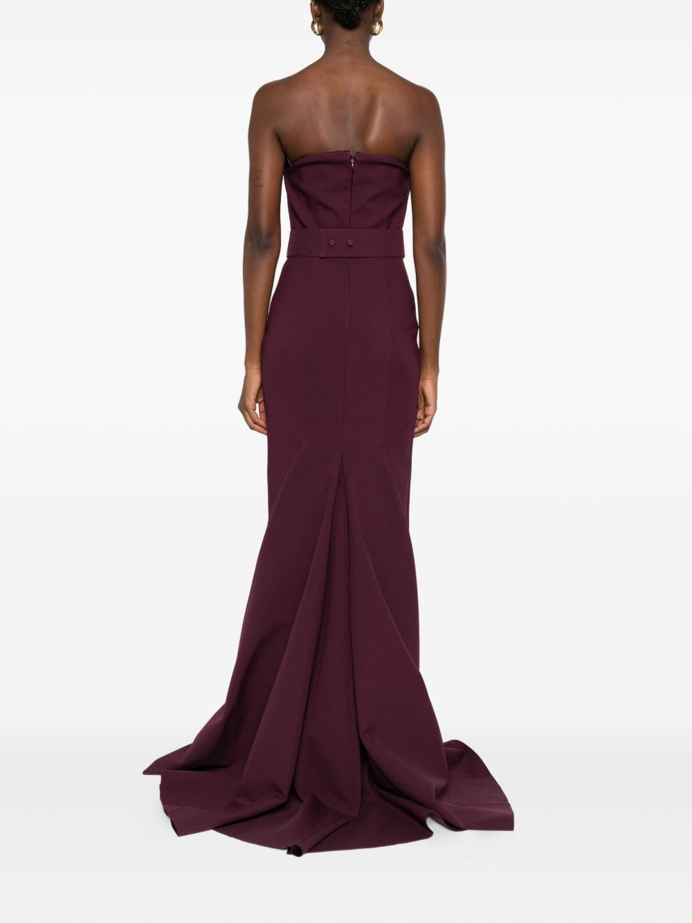 Solace London Strapless Burgundy Straight Midi Dress Purple