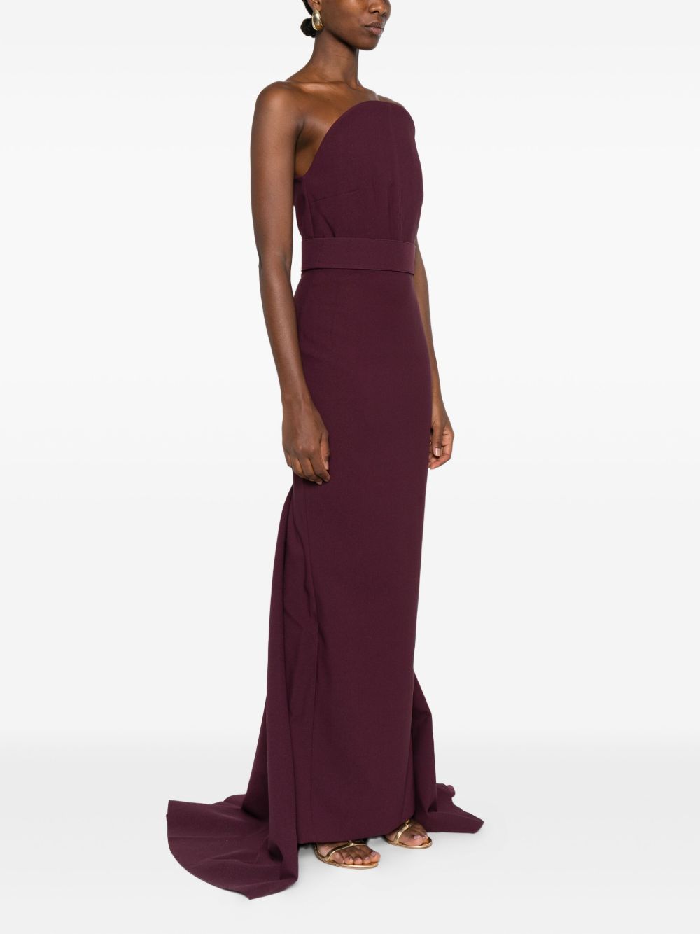 Solace London Strapless Burgundy Straight Midi Dress Purple