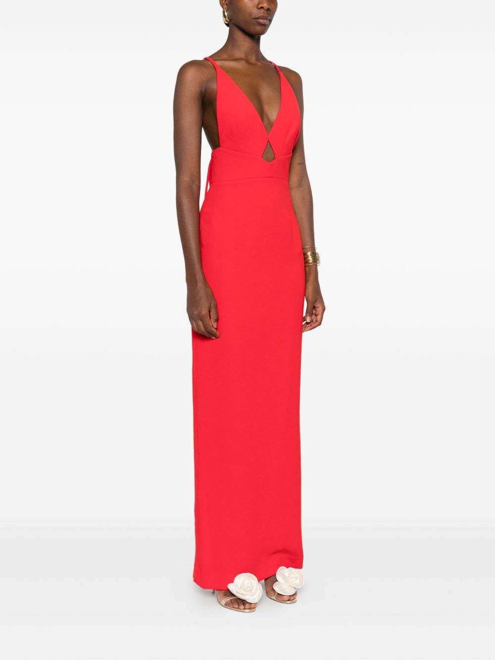 Solace London Maxi Cross-Back V-Neck Red Dress Red