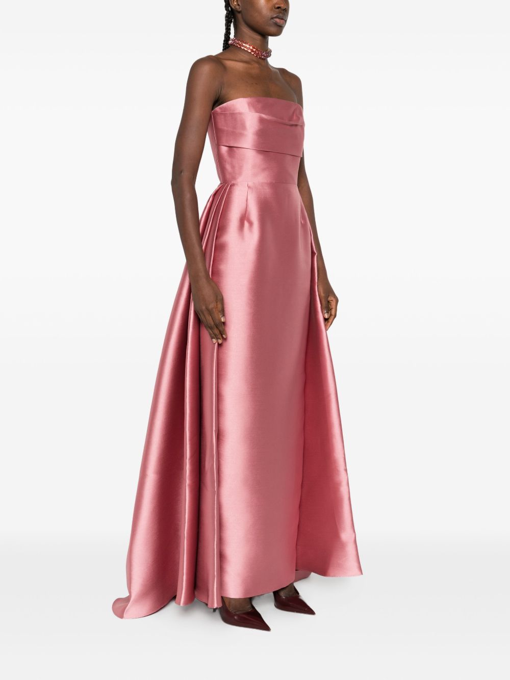 Solace London Strapless Satin Pleated Midi Dress Pink pink