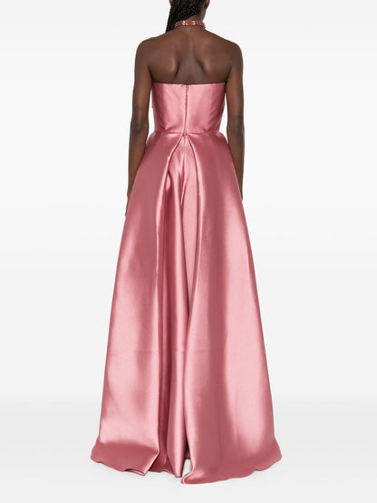 Solace London Strapless Satin Pleated Midi Dress Pink pink