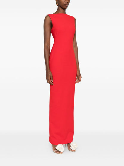 Solace London Boat Neck Sleeveless Red Maxi Dress Red