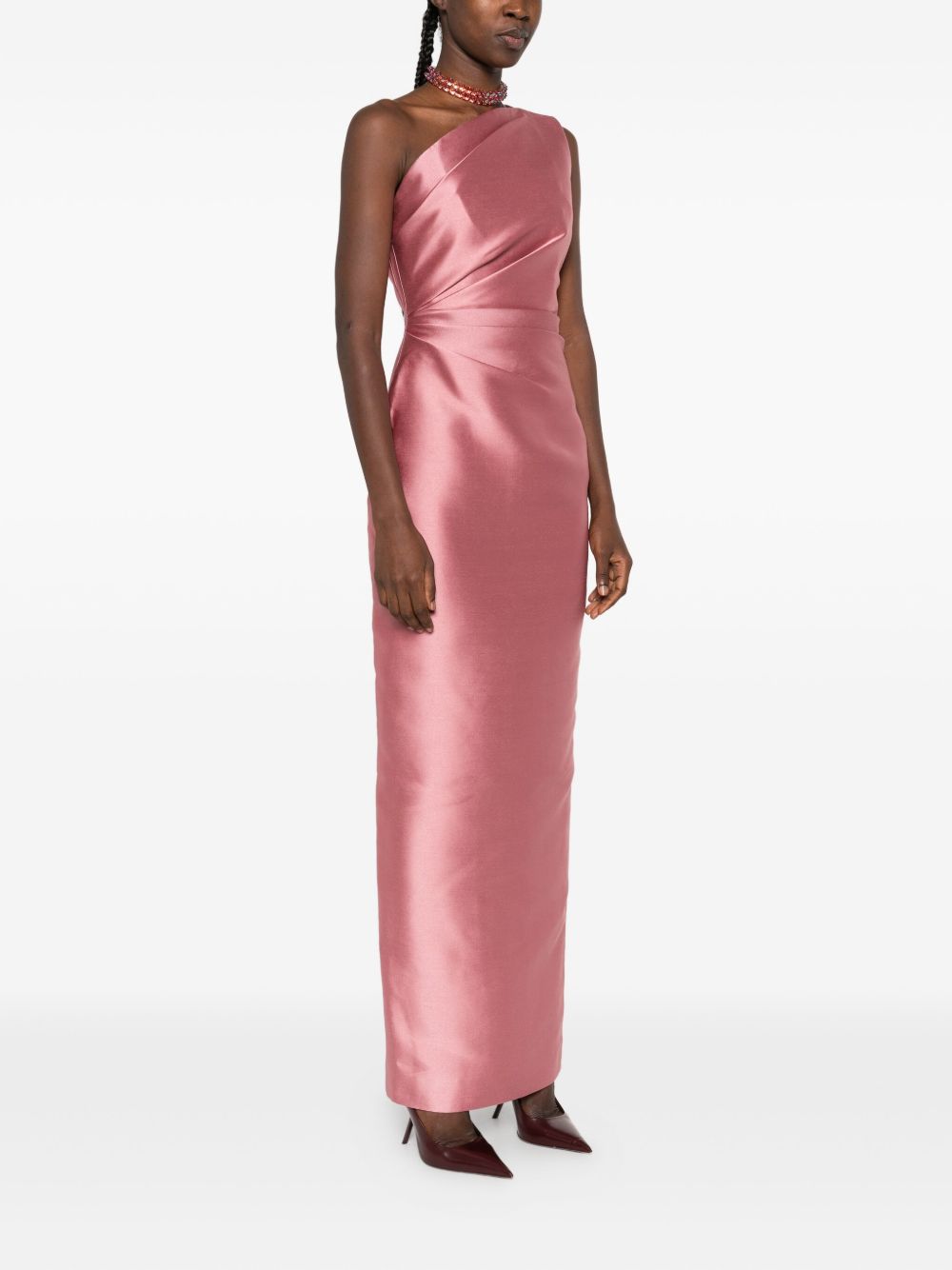 Solace London One-Shoulder Draped Maxi Dress Pink Pink