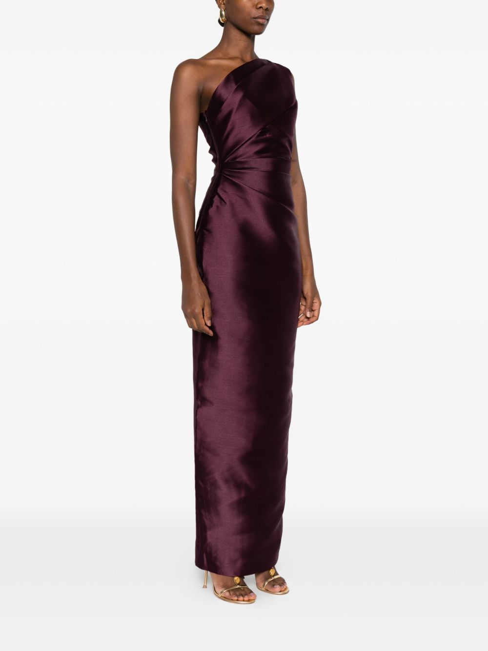 Solace London One-Shoulder Draped Maxi Dress Purple