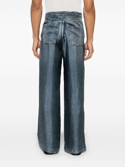 Pierre Louis Mascia Denim Print Silk Trousers Grey