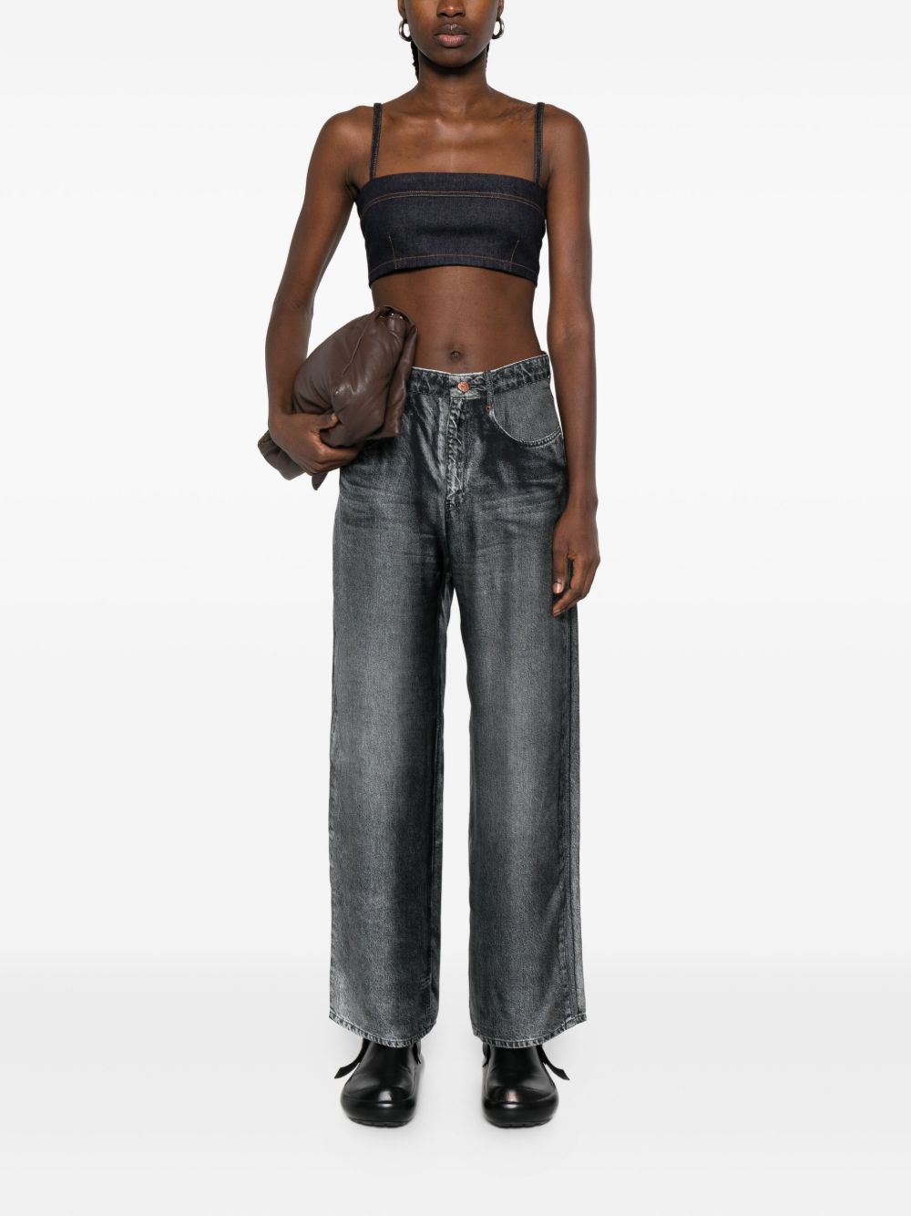 Pierre Louis Mascia Wide-Leg Silk Denim-Print Trousers Blue