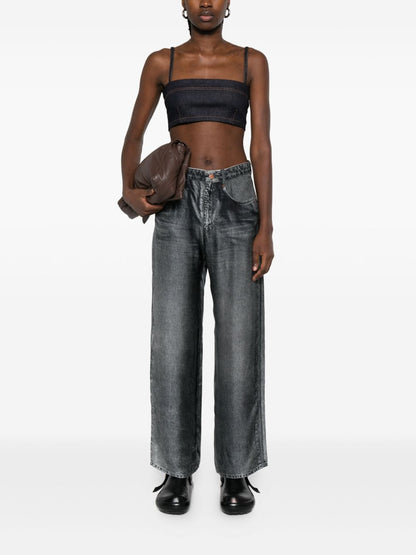 Pierre Louis Mascia Wide-Leg Silk Denim-Print Trousers Blue