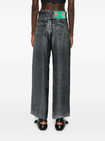 Pierre Louis Mascia Wide-Leg Silk Denim-Print Trousers Blue