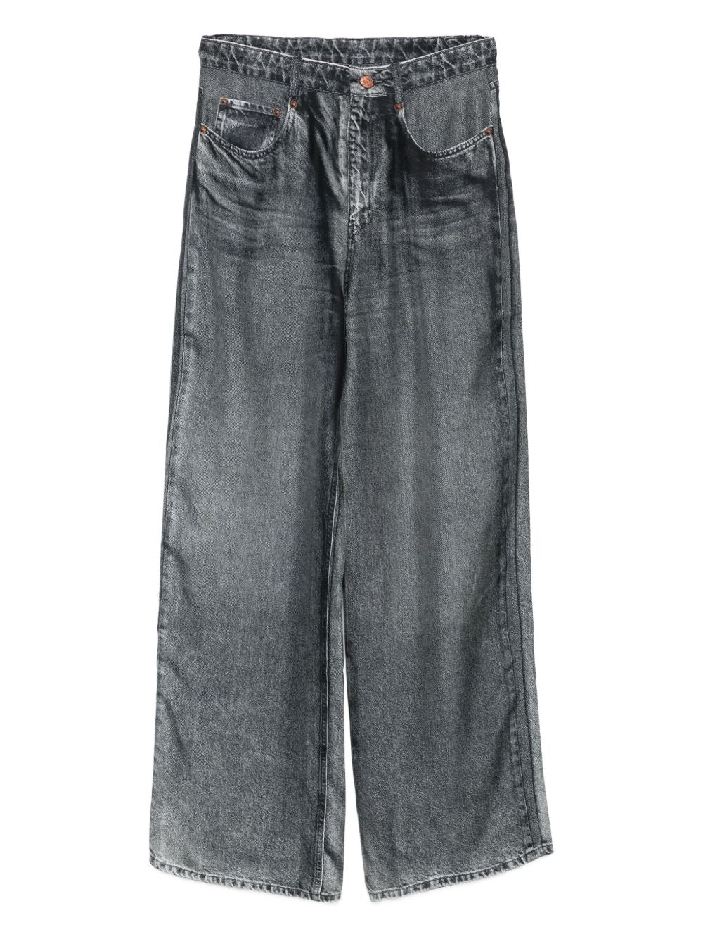 Pierre Louis Mascia Wide-Leg Silk Denim-Print Trousers Blue
