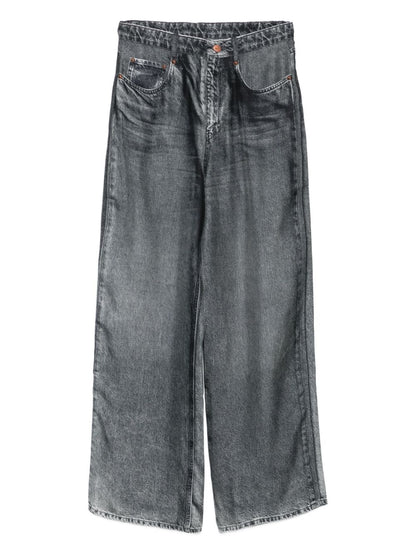 Pierre Louis Mascia Wide-Leg Silk Denim-Print Trousers Blue