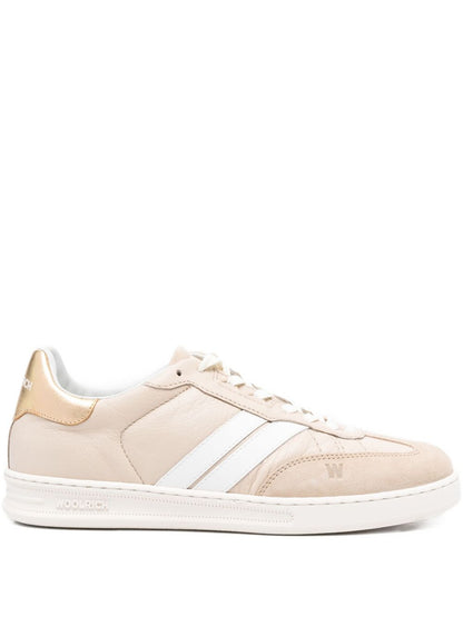 Woolrich Calf Leather Sneakers with White Stripe and Gold Heel Tab Powder Powder