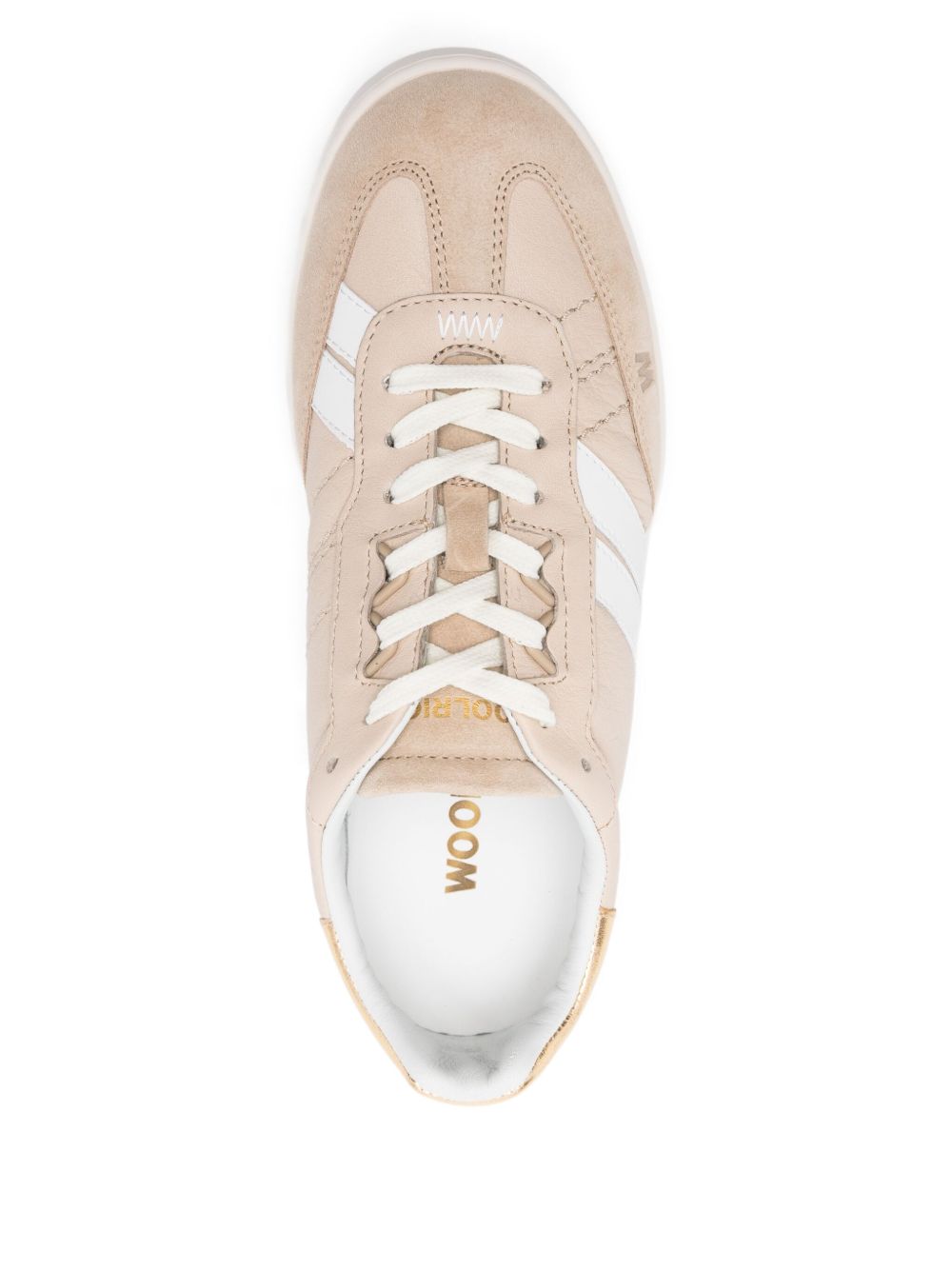 Woolrich Calf Leather Sneakers with White Stripe and Gold Heel Tab Powder Powder