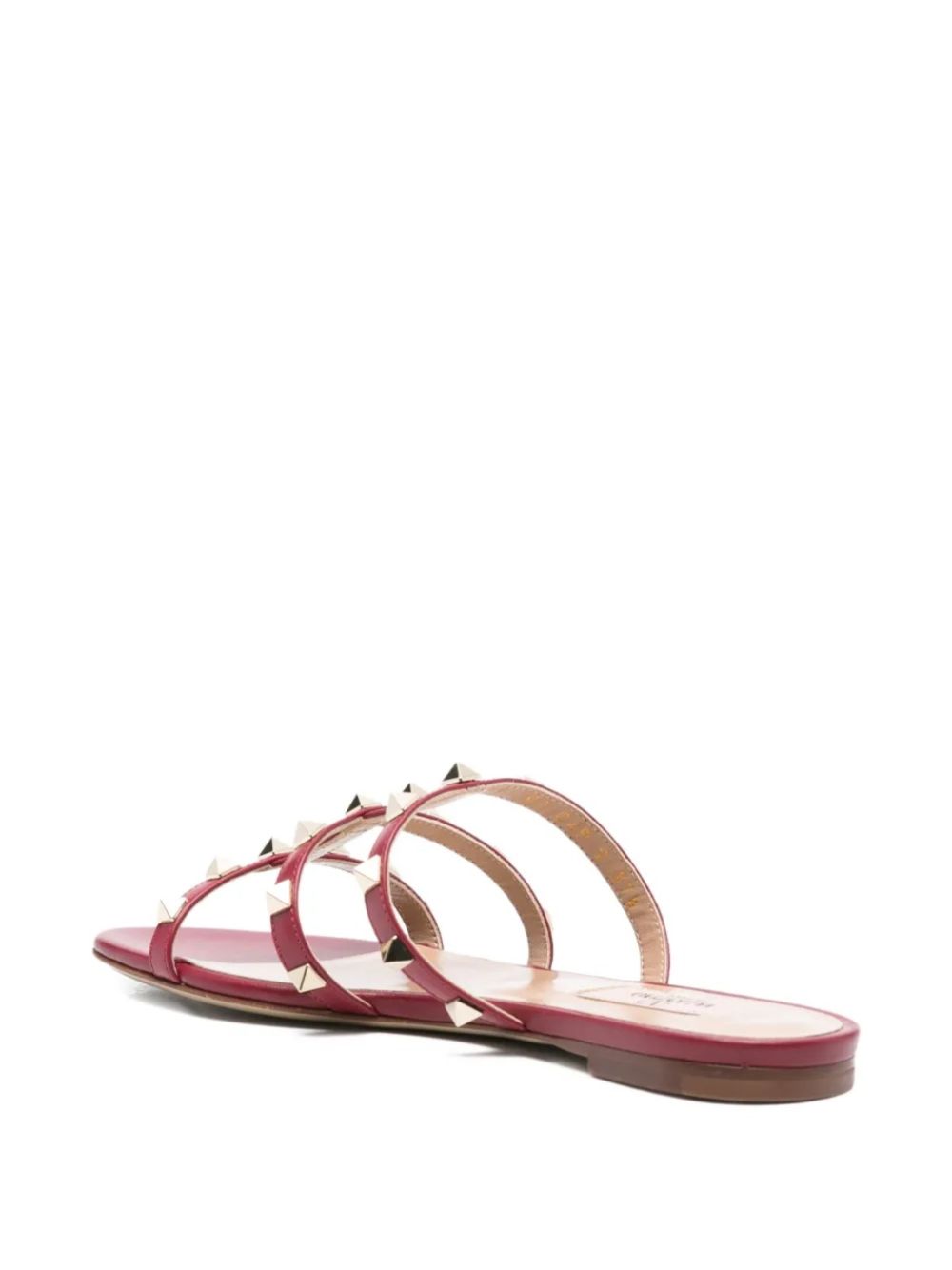 Valentino Garavani Rockstud Three-Strap Flat Leather Sandals Fuchsia