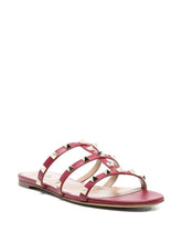 Valentino Garavani Rockstud Three-Strap Flat Leather Sandals Fuchsia