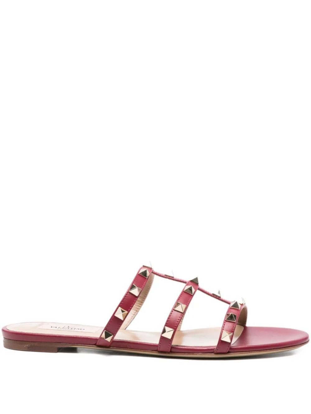 Valentino Garavani Rockstud Three-Strap Flat Leather Sandals Fuchsia