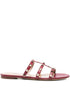 Valentino Garavani Rockstud Three-Strap Flat Leather Sandals Fuchsia