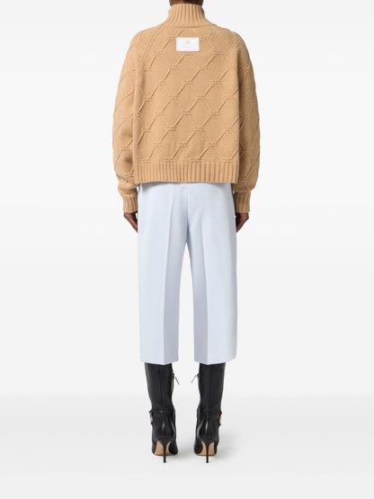 Elisabetta Franchi Crewneck Wool-Cashmere Blend Sweater Beige