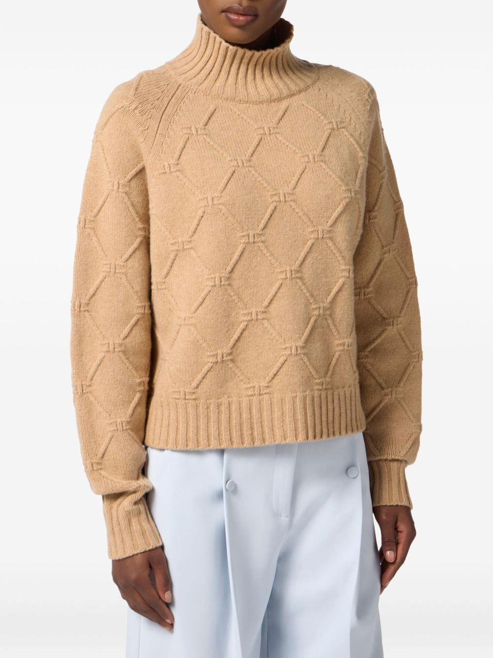 Elisabetta Franchi Crewneck Wool-Cashmere Blend Sweater Beige