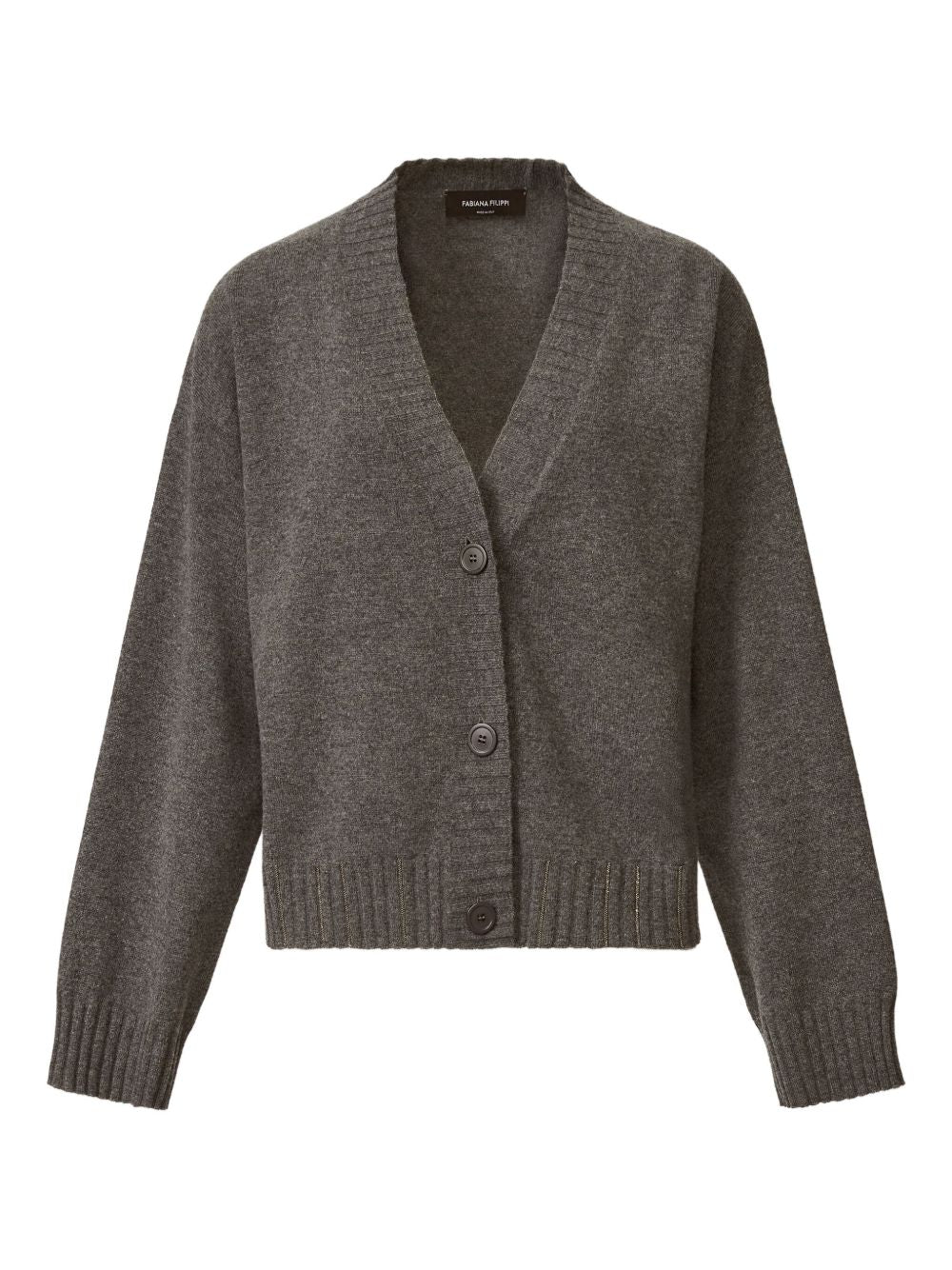 Fabiana Filippi V-Neck Metallic Ribbed Wool-Blend Cardigan Grey