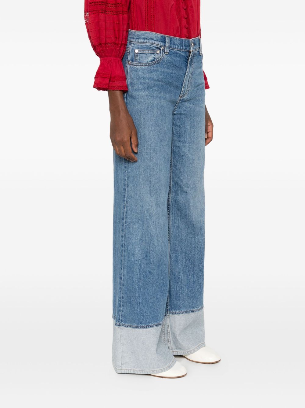 Alice + Olivia Wilson Wide-Leg Jeans with Contrast Cuffs in Clear Blue Clear Blue