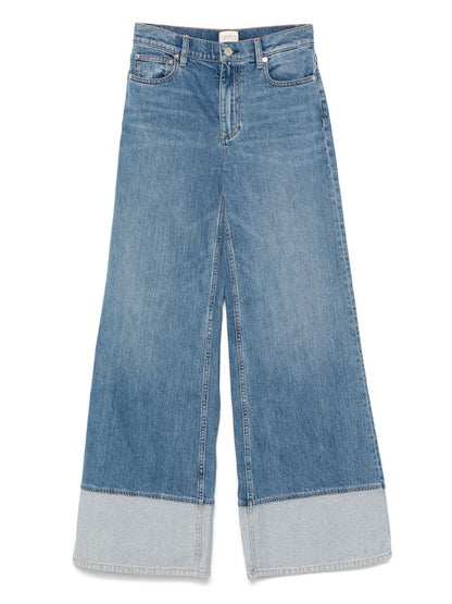Alice + Olivia Wilson Wide-Leg Jeans with Contrast Cuffs in Clear Blue Clear Blue