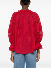 Alice + Olivia Josephine Red Cotton Blouse with Lace and Ruffled Cuffs Red