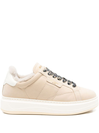 Woolrich Arrow Platform Shearling-Lined Calf Leather Sneakers Cream
