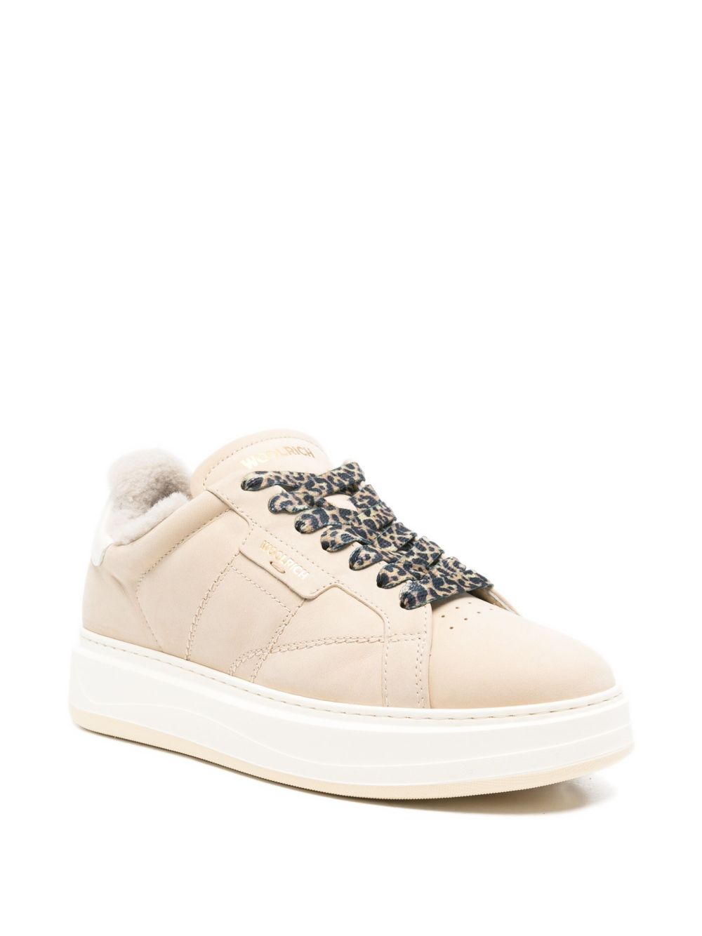 Woolrich Arrow Platform Shearling-Lined Calf Leather Sneakers Cream