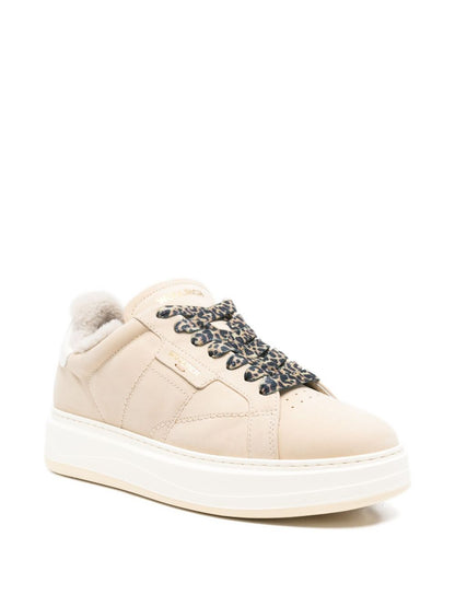 Woolrich Arrow Platform Shearling-Lined Calf Leather Sneakers Cream