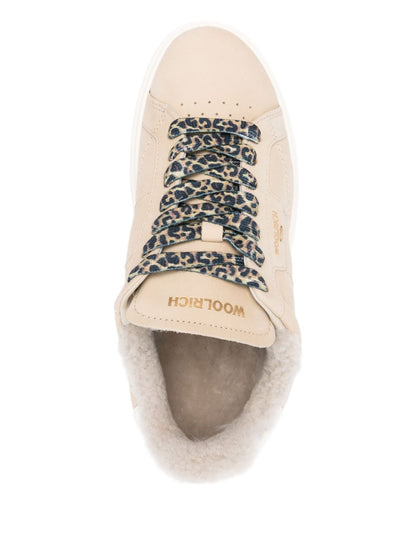 Woolrich Arrow Platform Shearling-Lined Calf Leather Sneakers Cream