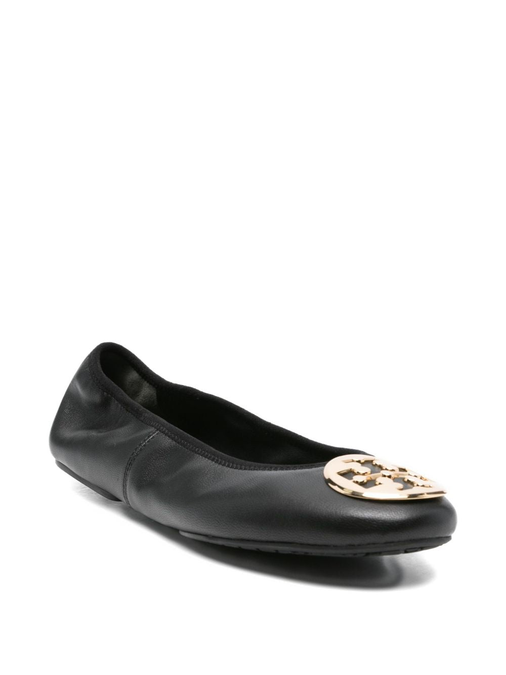 Tory Burch Minnie Travel Ballet Leather Flat Shoes Black
