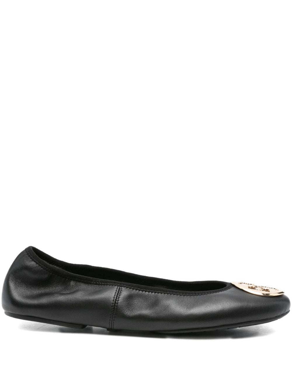Tory Burch Minnie Travel Ballet Leather Flat Shoes Black
