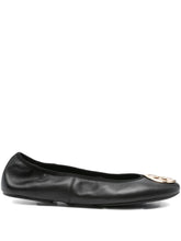 Tory Burch Minnie Travel Ballet Leather Flat Shoes Black