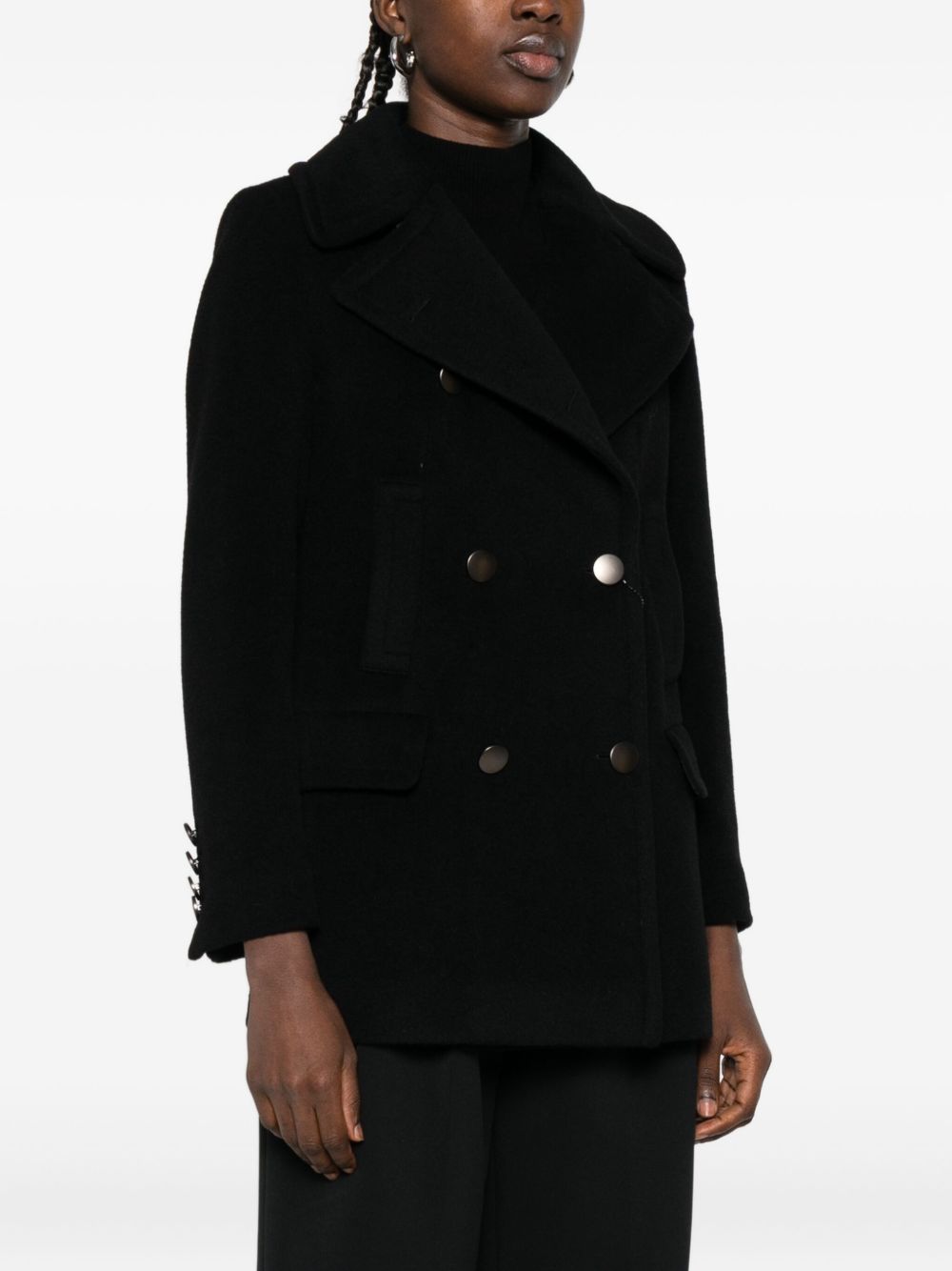 Tagliatore Double-Breasted Wool Coat Black Black