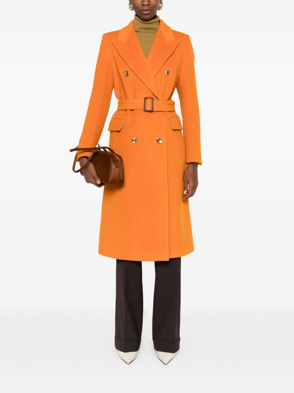 Tagliatore Double-Breasted Wool Coat with Gold-Tone Buttons Orange