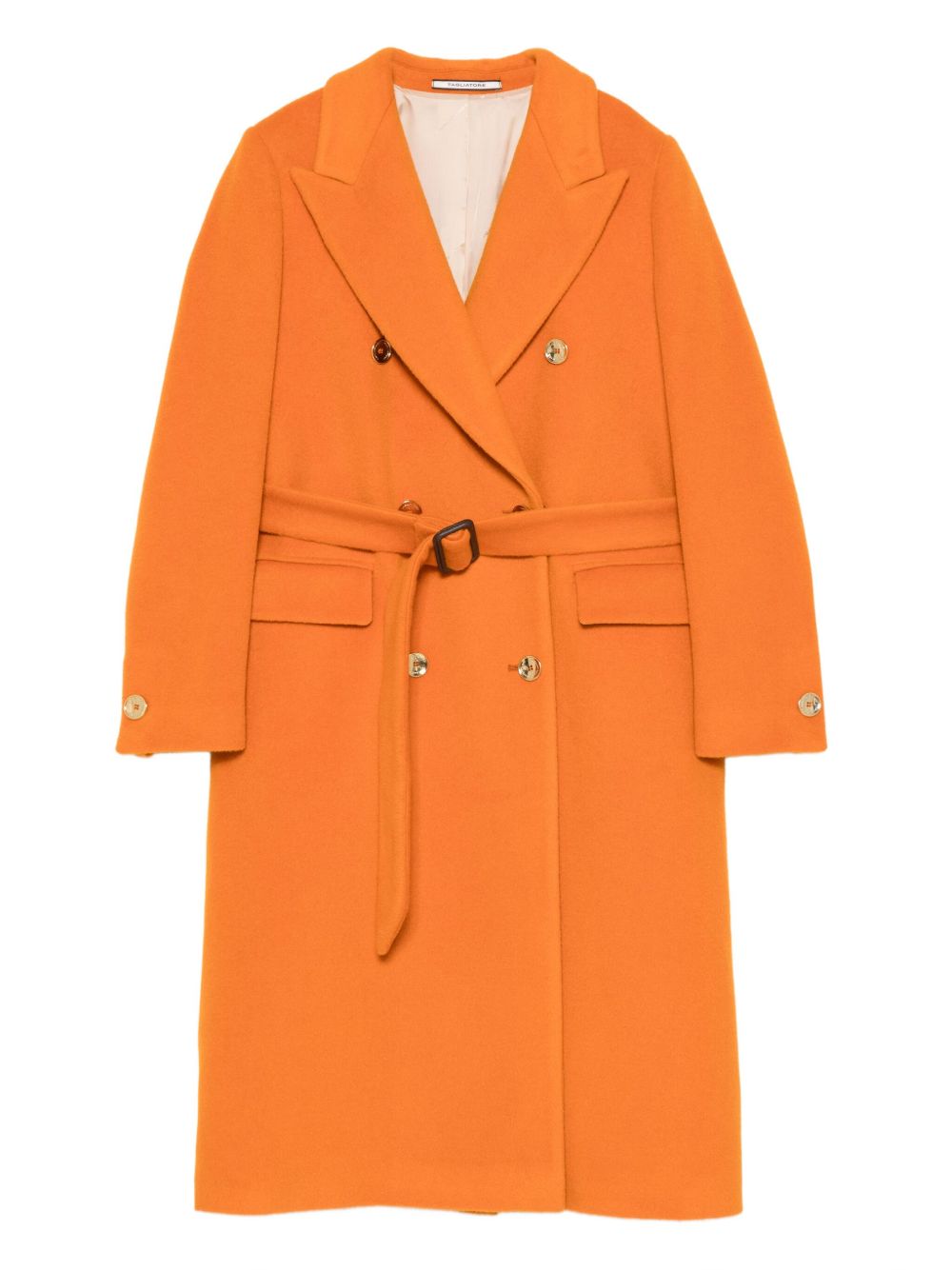 Tagliatore Double-Breasted Wool Coat with Gold-Tone Buttons Orange