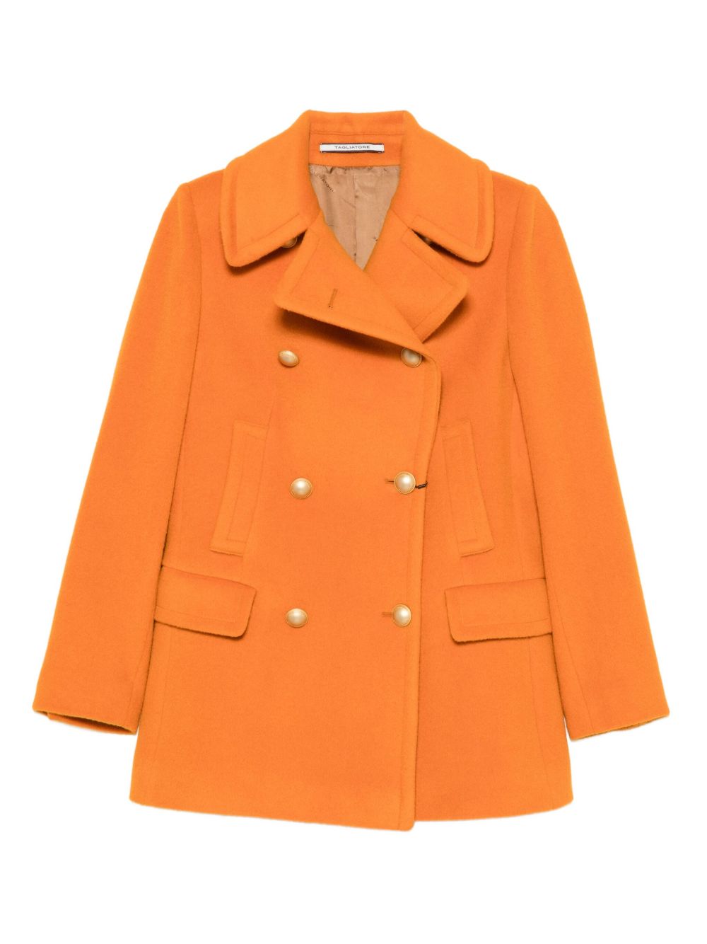 Tagliatore Double-Breasted Wool-Mohair Coat Orange Orange