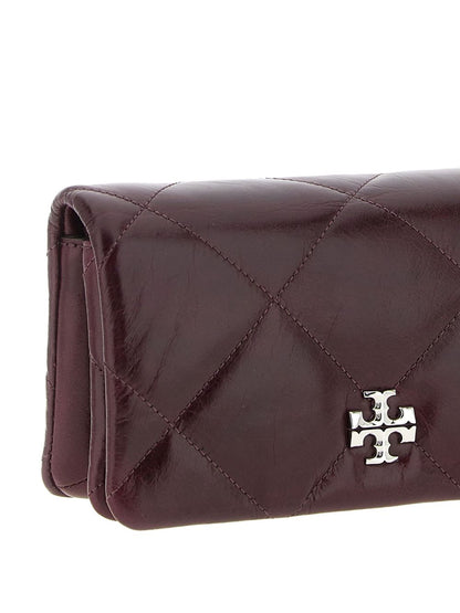 Tory Burch Kira Silk &amp; Nylon Leather Clutch Wallet on Chain Bordeaux